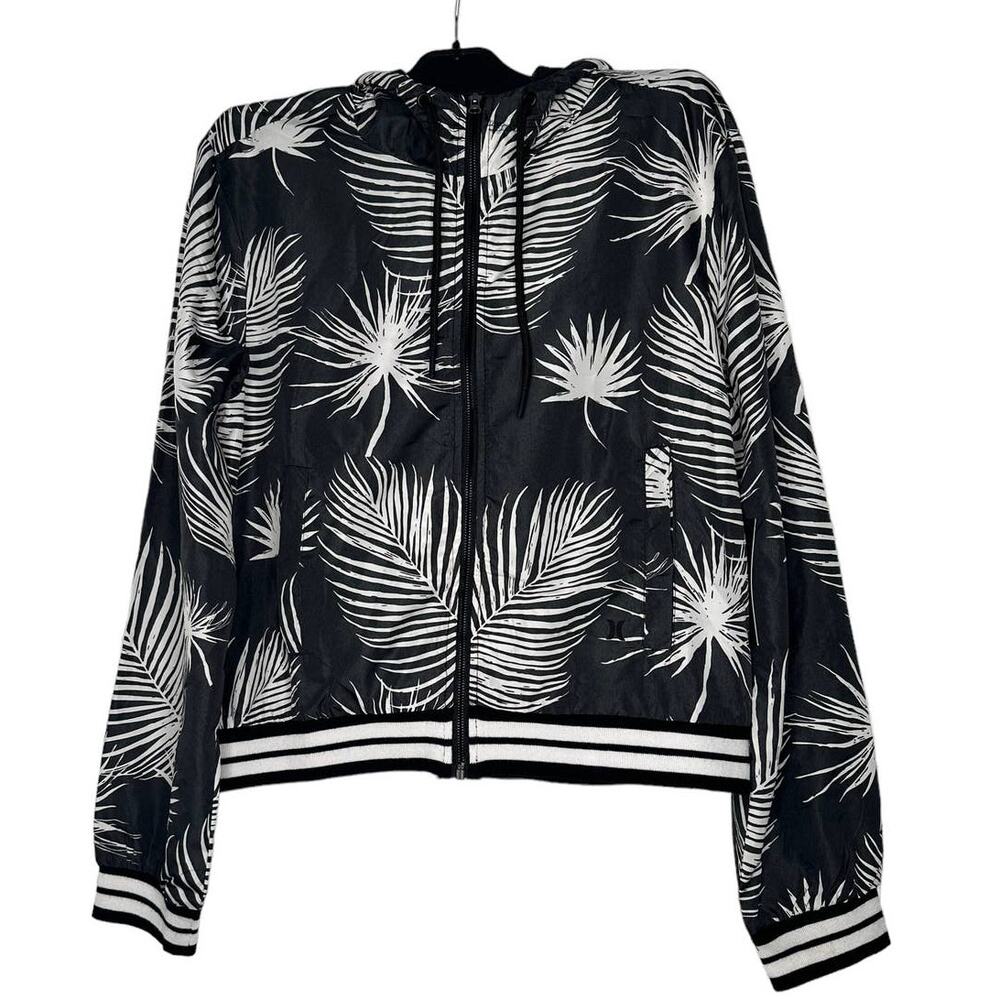 Hurley Women's Lightweight Hooded Full-Zip Windbreaker Jacket Palms print XS